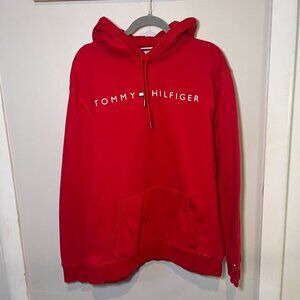 Tommy Hilfiger Red Logo Hoodie | Unisex XL | Classic Pullover Sweatshirt